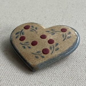 Vintage Handcrafted Ceramic Heart Brooch – 3” Wide (Ohio ’91 Signed)